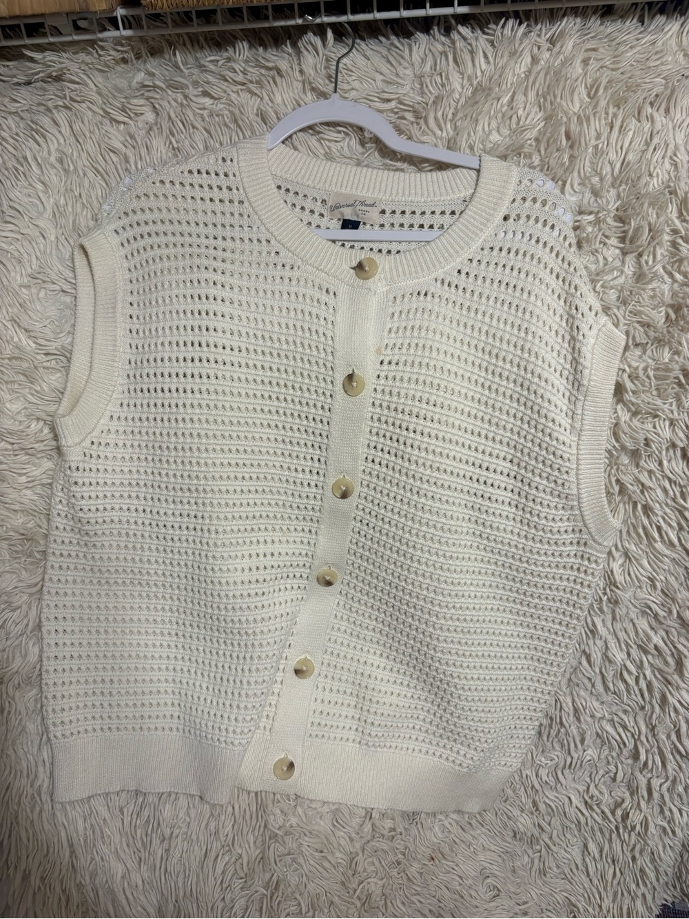 Universal Thread Open-Knit Button Vest - Cream